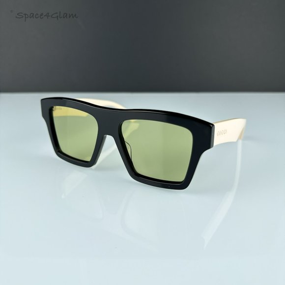 Gucci GG0962S 004 Sunglasses Black White Ivory Green Square Oversized Unisex - Picture 7 of 10